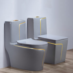 Luxury Hotel Matt Grey Ceramic Golden Line Plated Bathroom Commode Closet One Piece Square Toilet