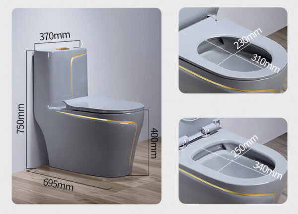 Luxury Hotel Matt Grey Ceramic Golden Line Plated Bathroom Commode Closet One Piece Square Toilet - Image 4