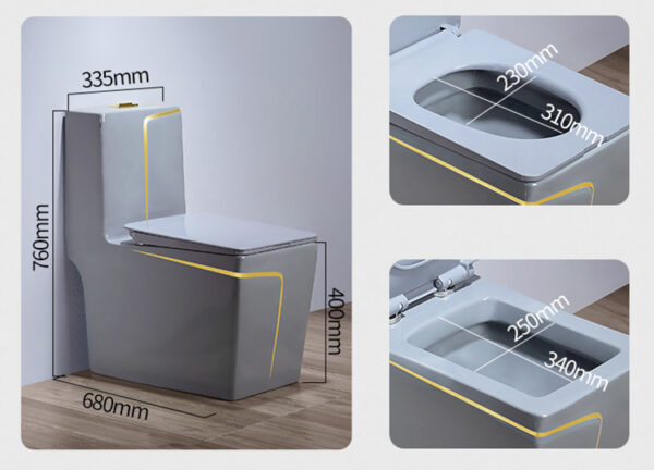 Luxury Hotel Matt Grey Ceramic Golden Line Plated Bathroom Commode Closet One Piece Square Toilet - Image 5