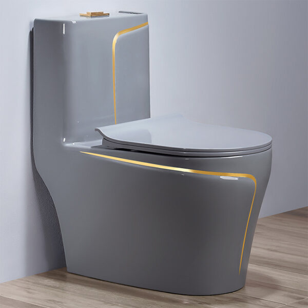 Luxury Hotel Matt Grey Ceramic Golden Line Plated Bathroom Commode Closet One Piece Square Toilet - Image 7