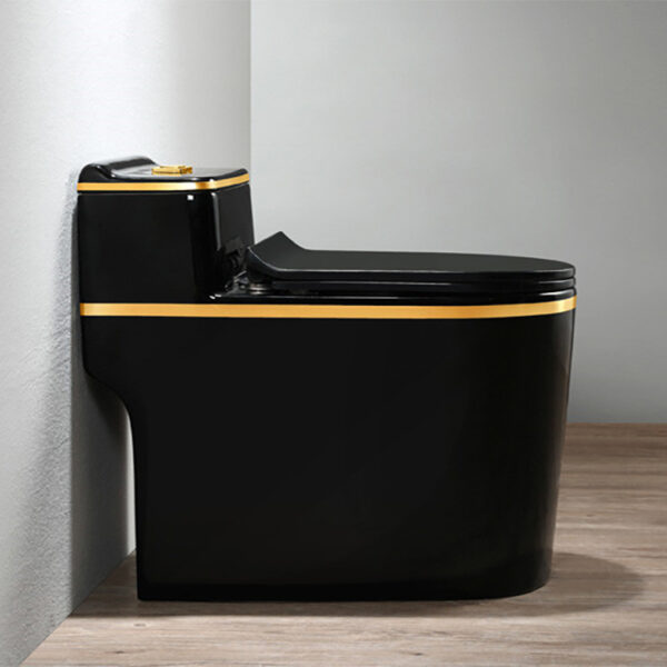 Luxury bathroom wc gold line siphonic one piece color black toilet bowl - Image 3