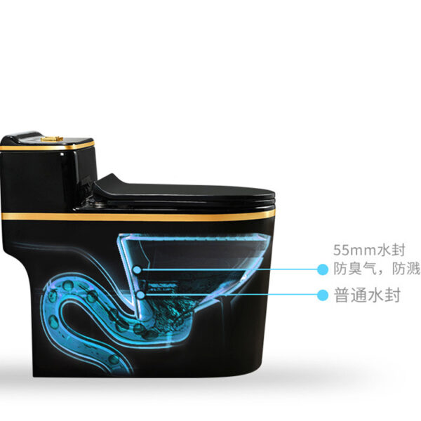 Luxury bathroom wc gold line siphonic one piece color black toilet bowl - Image 4