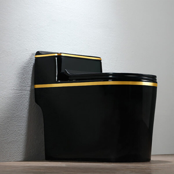 Luxury bathroom wc gold line siphonic one piece color black toilet bowl - Image 6