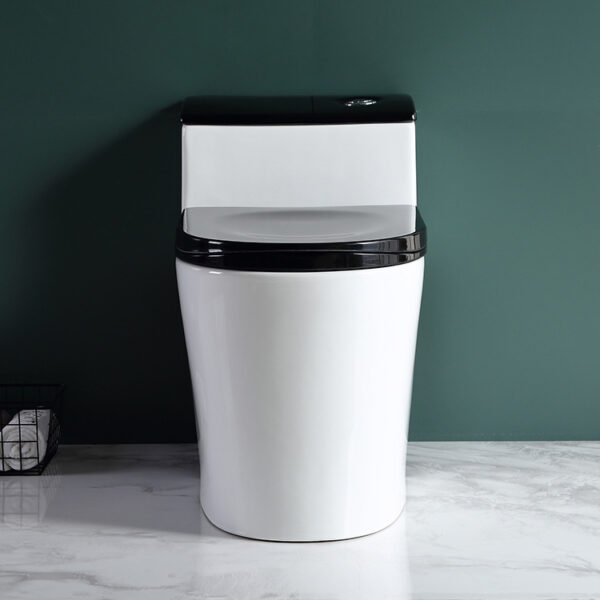 White and Black One-Piece Elongated Toilet Floor Mounted - Image 2